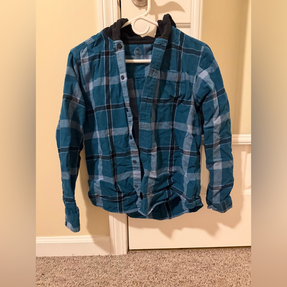 Wonder Nation Teal and Black Plaid Shirt